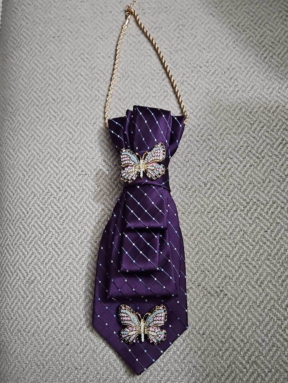 Custom Crystal Butterfly Necktie Necklace